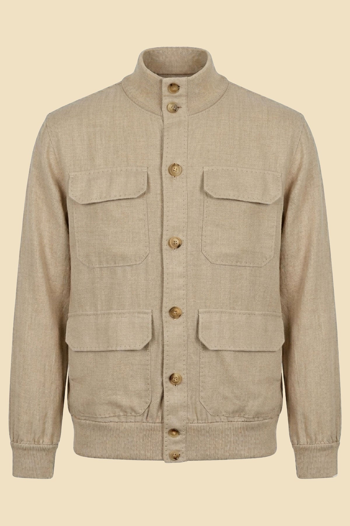 G. Inglese Beige Cotton and Cashmere Val Jacket handmade in Italy with Capri collar