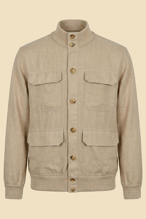 G. Inglese Beige Cotton and Cashmere Val Jacket handmade in Italy with Capri collar