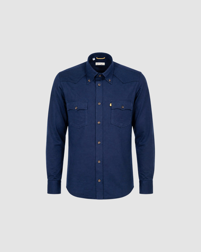Navy Wool Jersey Western Shirt
