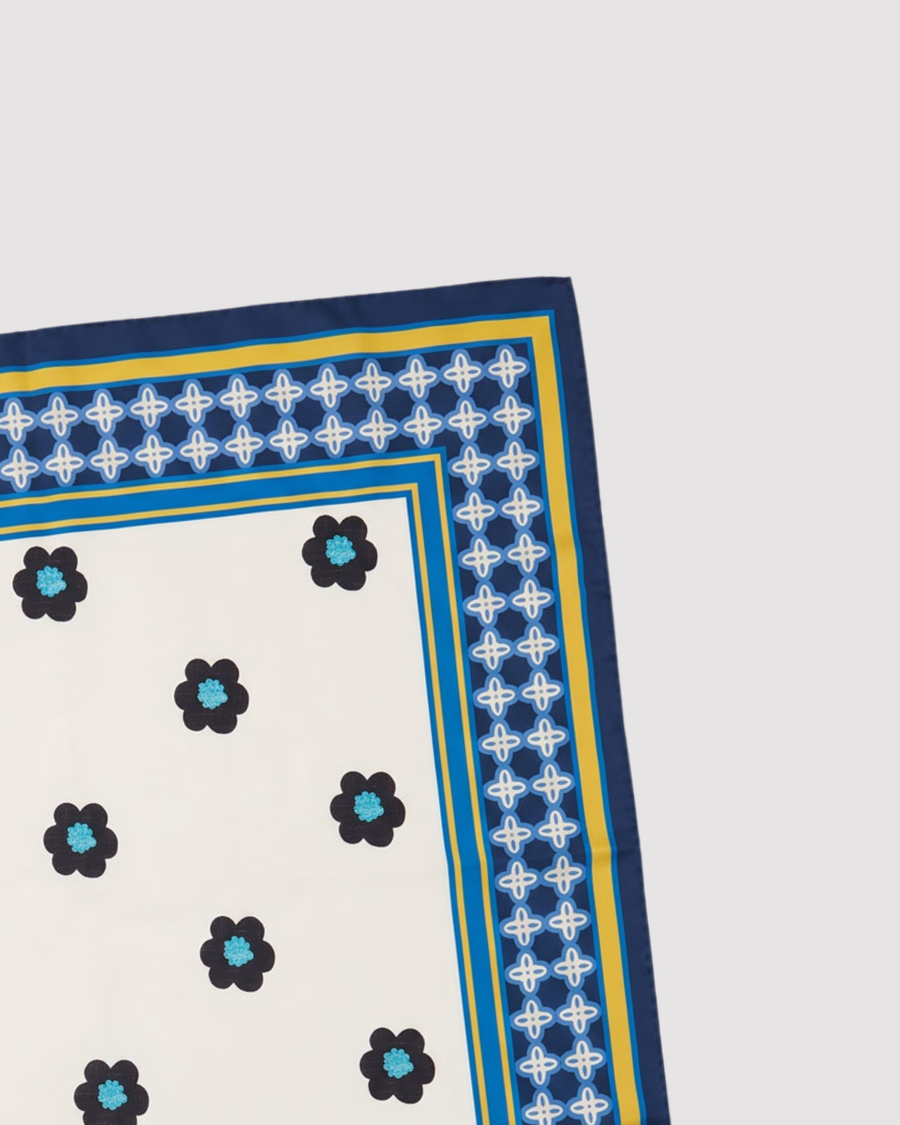 Pure Silk Foulard with G. Inglese Crochet Flower Motif