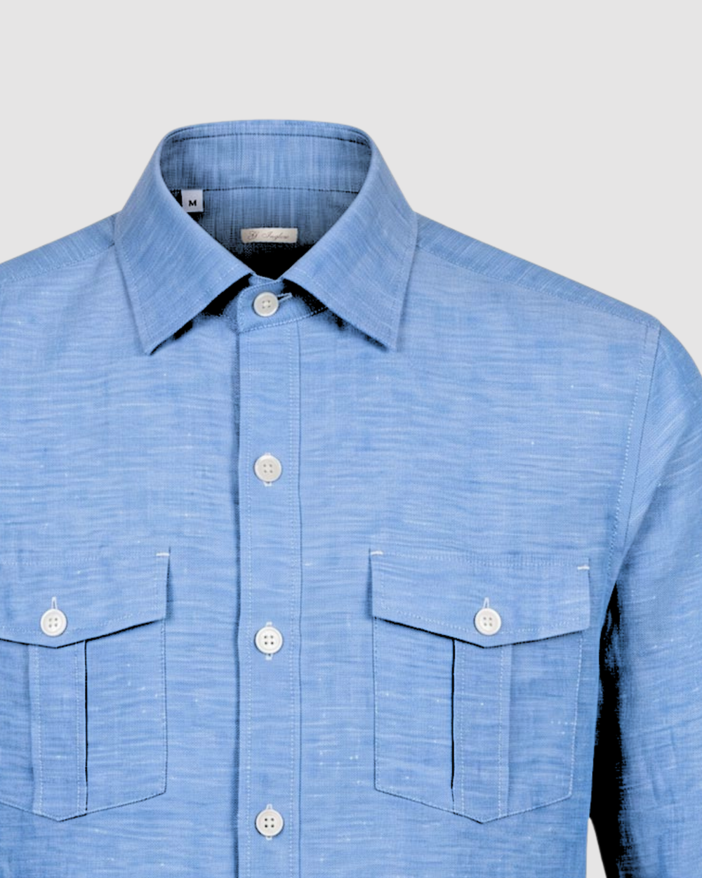 Sahariana Guayabera in Twill Azzurro