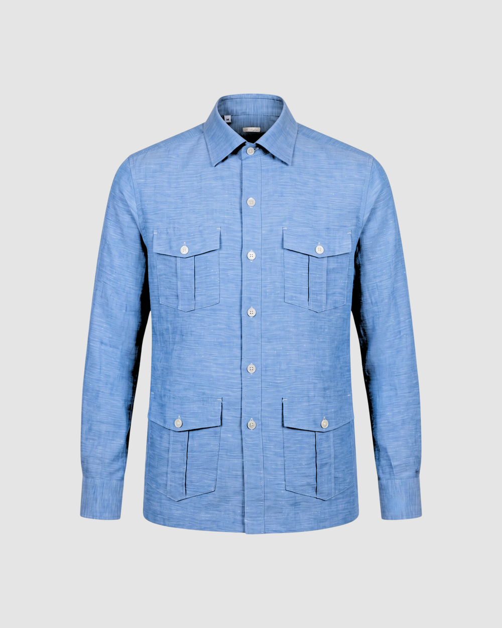 Sahariana Guayabera in Twill Azzurro