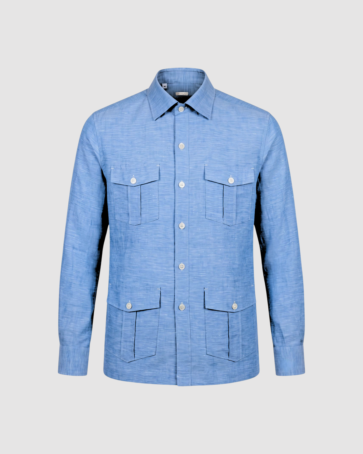 Sahariana Guayabera in Twill Azzurro