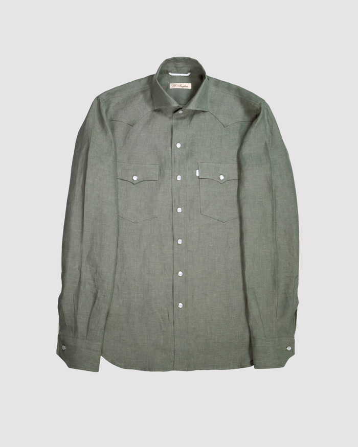 Green Linen Western Shirt