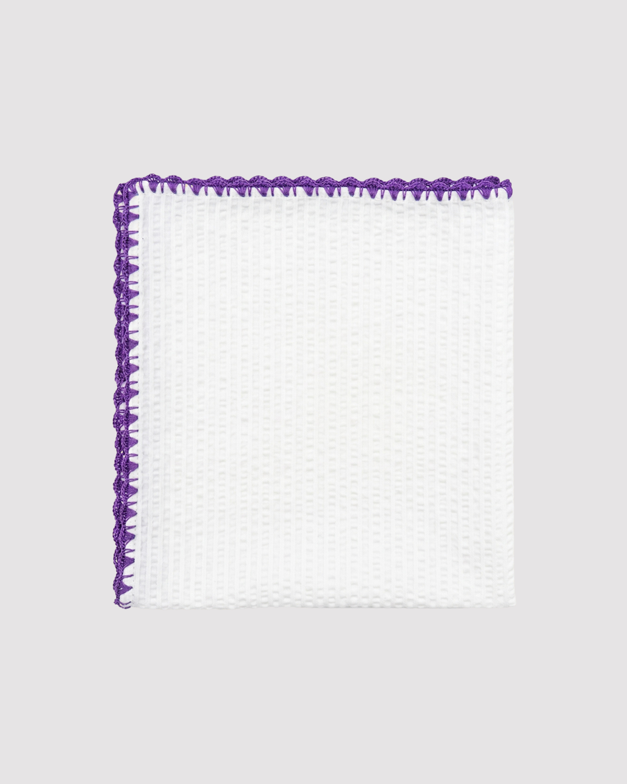 Purple Ventaglio Stitch Seersucker Pocket Square