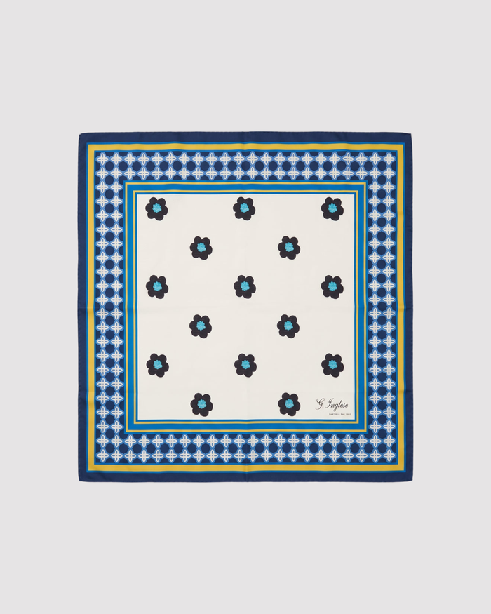 Pure Silk Foulard with G. Inglese Crochet Flower Motif