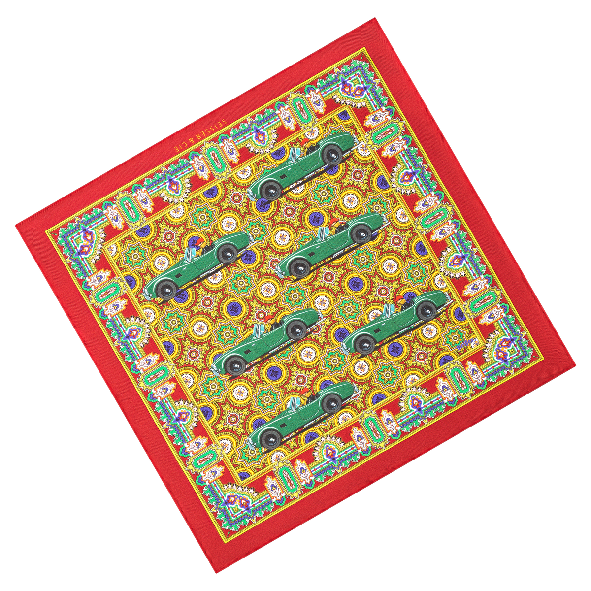Seisser & Cie. Silk Pocket Square “Goodwood“ (Racing Green, 25×25)