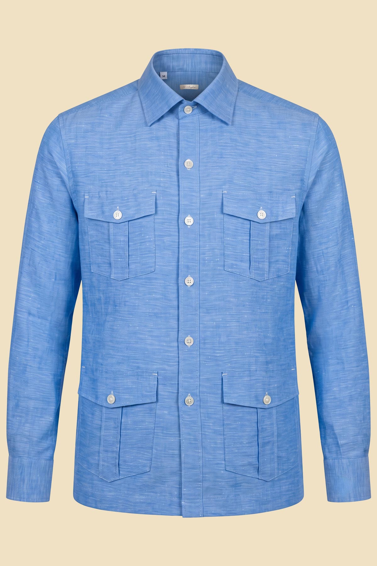 Light Blue Twill Guayabera Sahariana