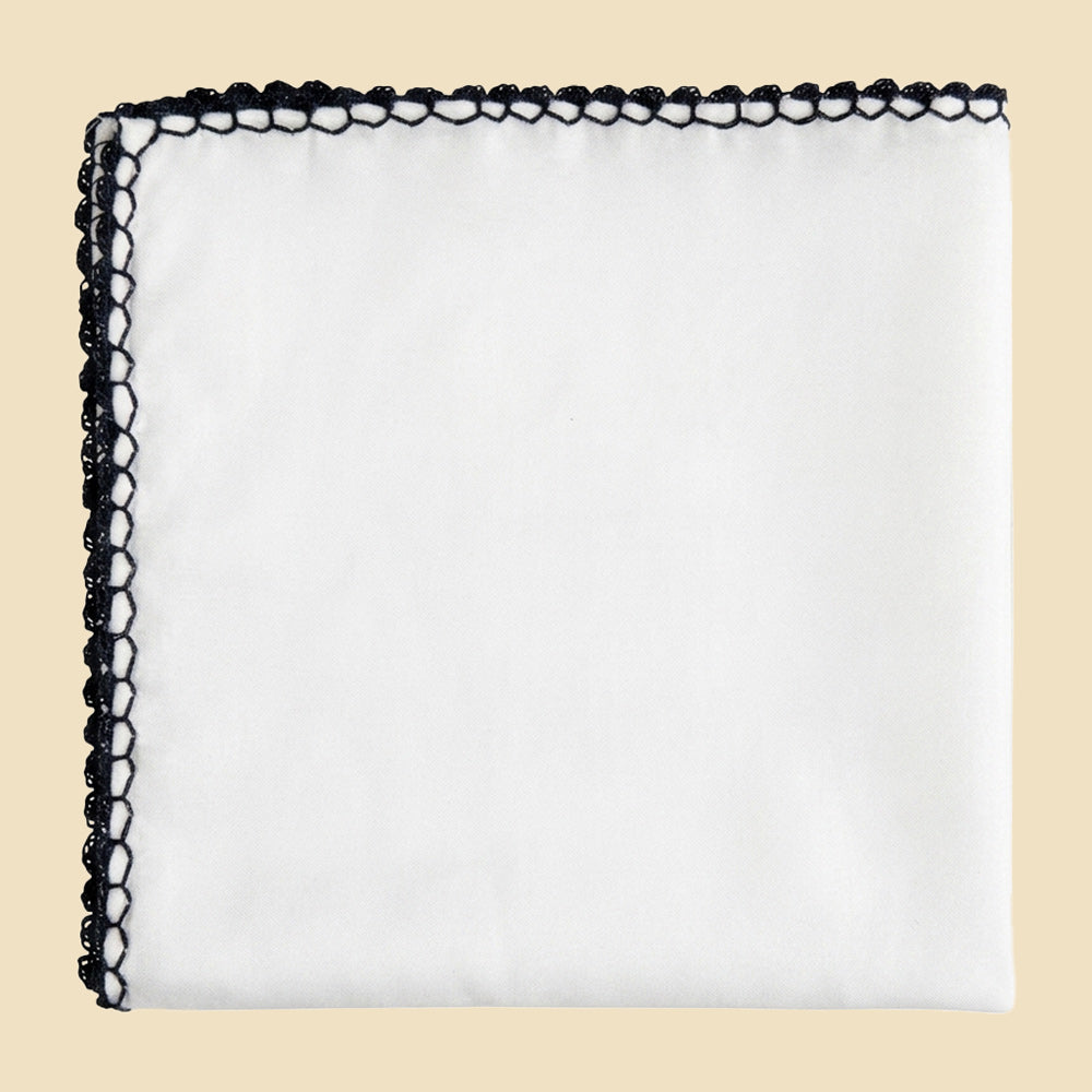 G. Inglese Navy Blue Ruffolo Stitch Pocket Square handmade in Italy in cotton