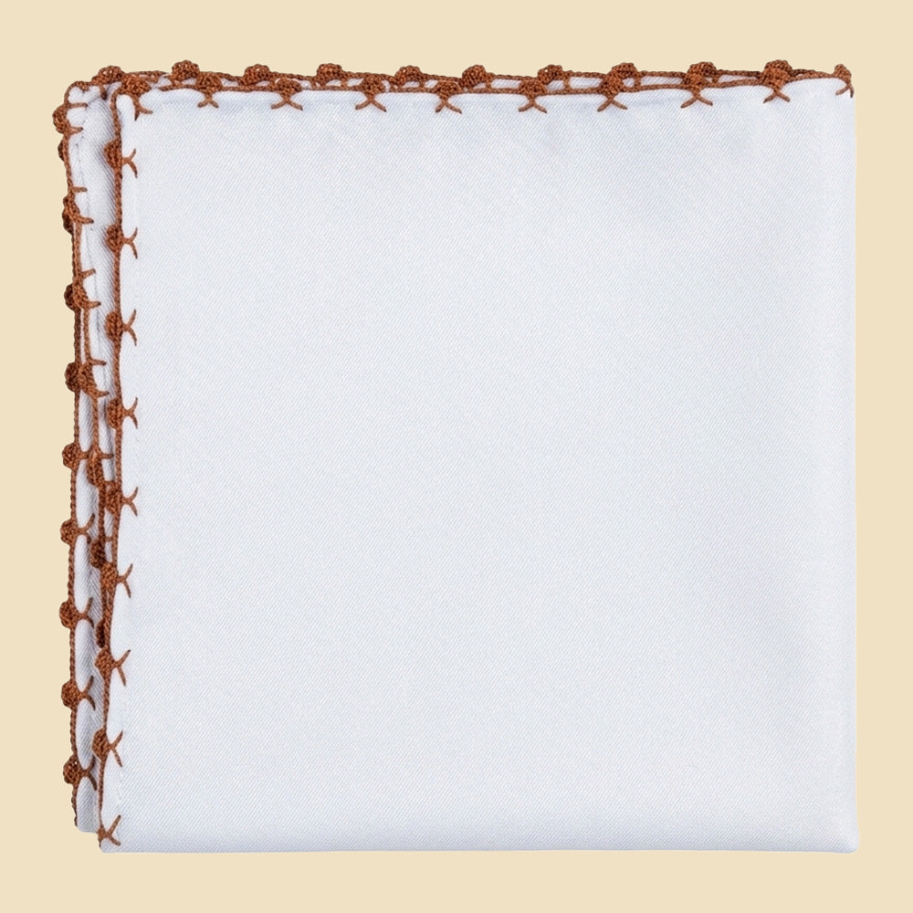 G. Inglese Orange Galletto Stitch Pocket Square handmade in Italy in cotton