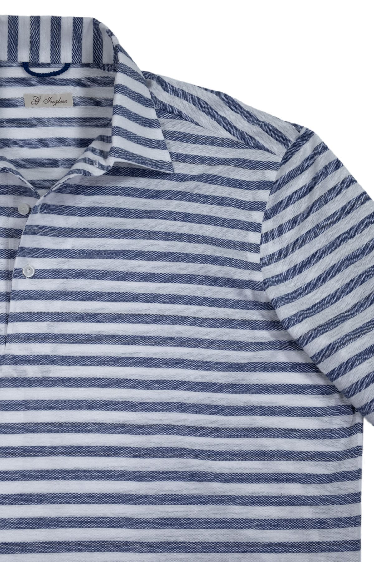 Polo Mastroianni in cotone e lino a righe blu