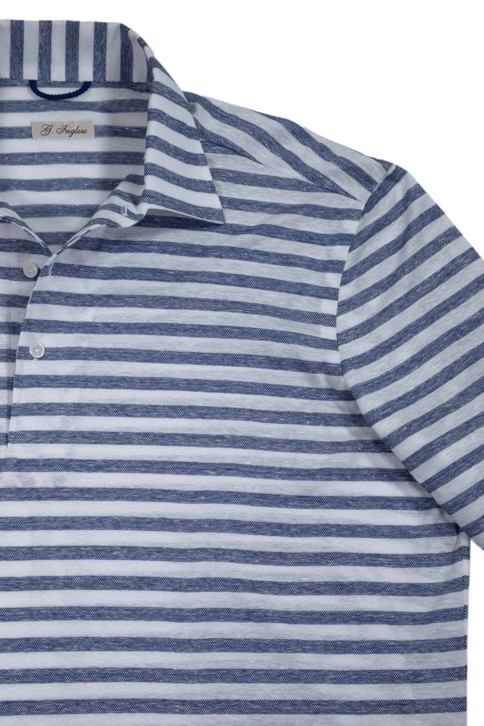 Polo Mastroianni in cotone e lino a righe blu