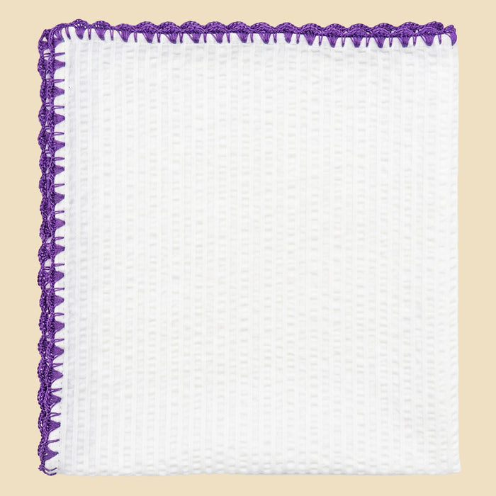Purple Ventaglio Stitch Seersucker Pocket Square