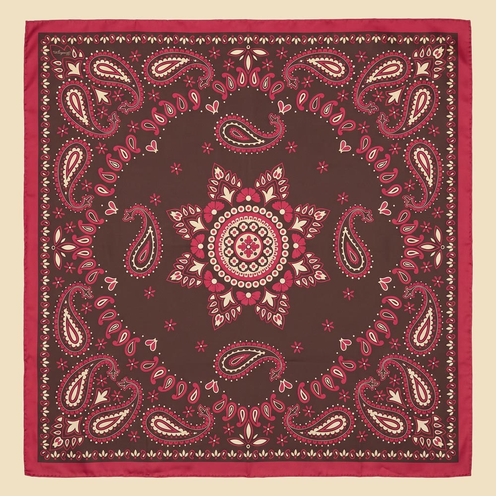 Pure Silk Red Foulard with Paisley Motif