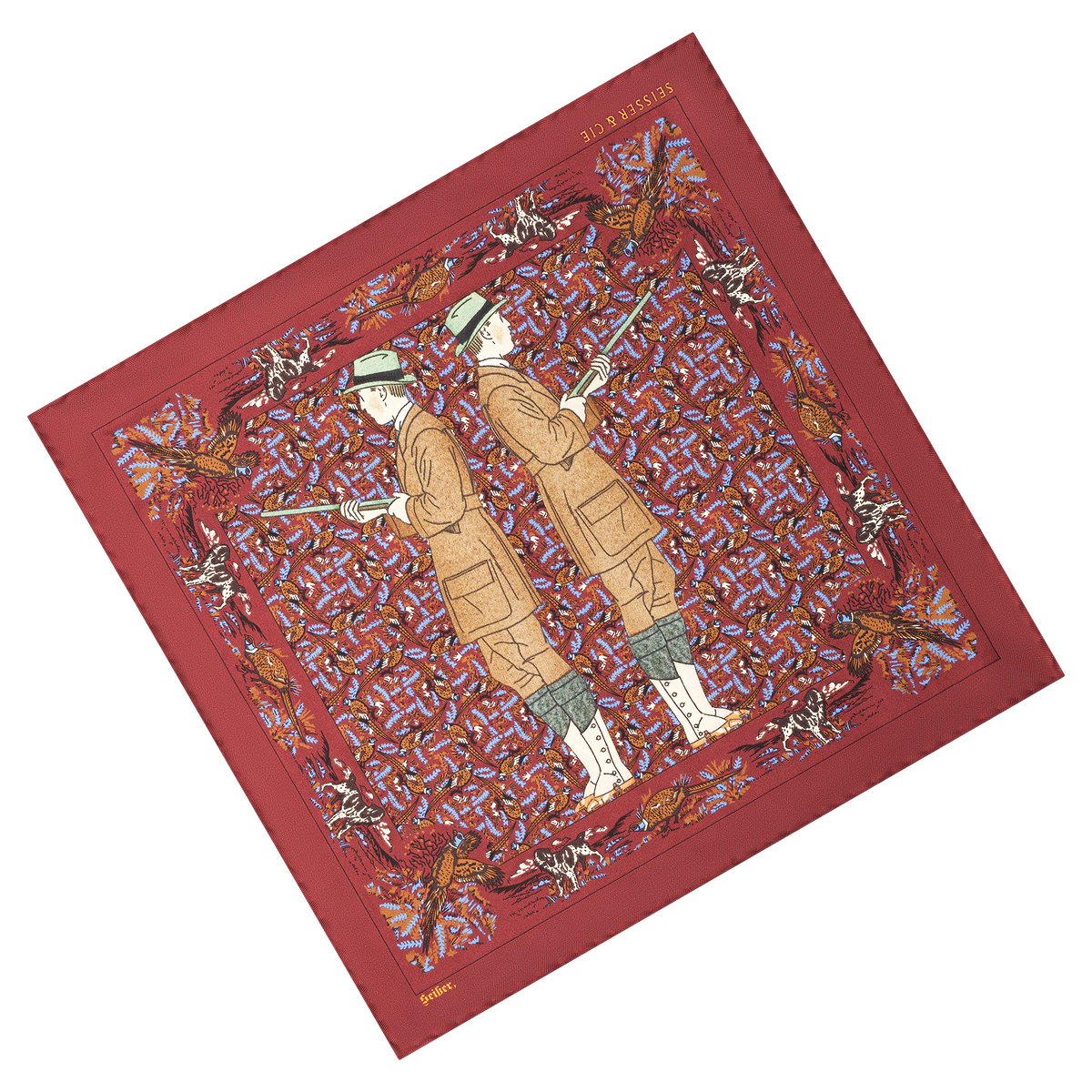 Seisser & Cie. Silk Pocket Square “Snobby Hunter“ (Red, 25×25)