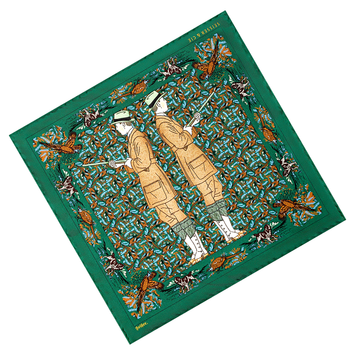 Seisser & Cie. Silk Pocket Square “Snobby Hunter“ (Racing Green, 25×25)