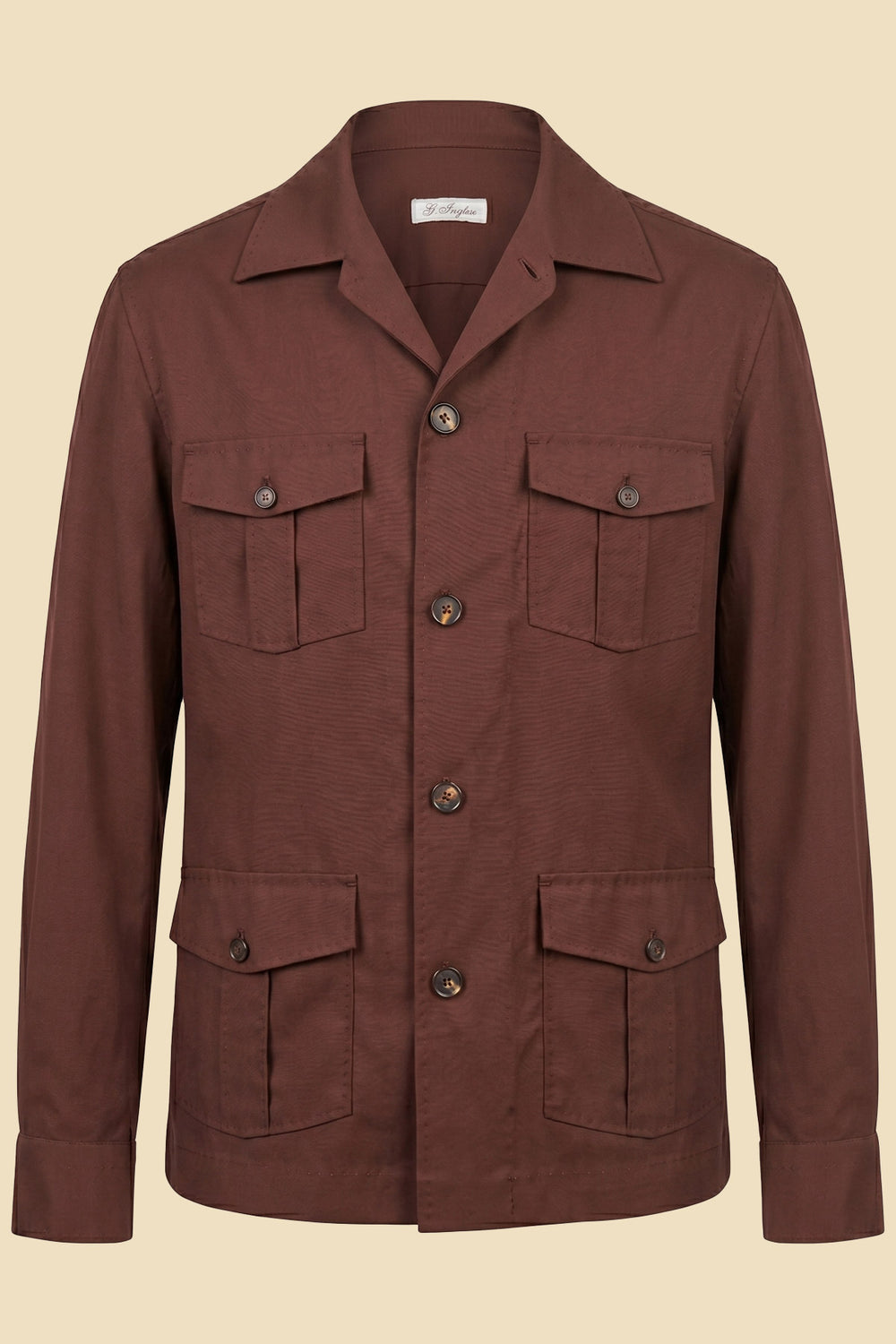 G. Inglese Red Tasmanian Wool Sahariana Jacket handmade in Italy with Capri collar