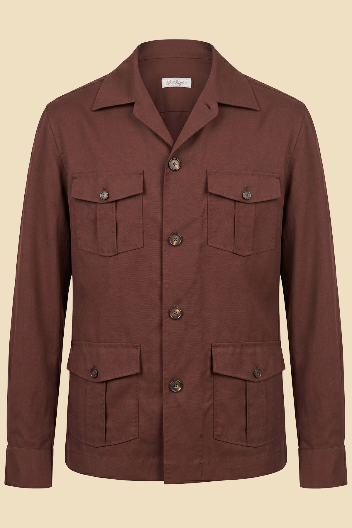 G. Inglese Red Tasmanian Wool Sahariana Jacket handmade in Italy with Capri collar