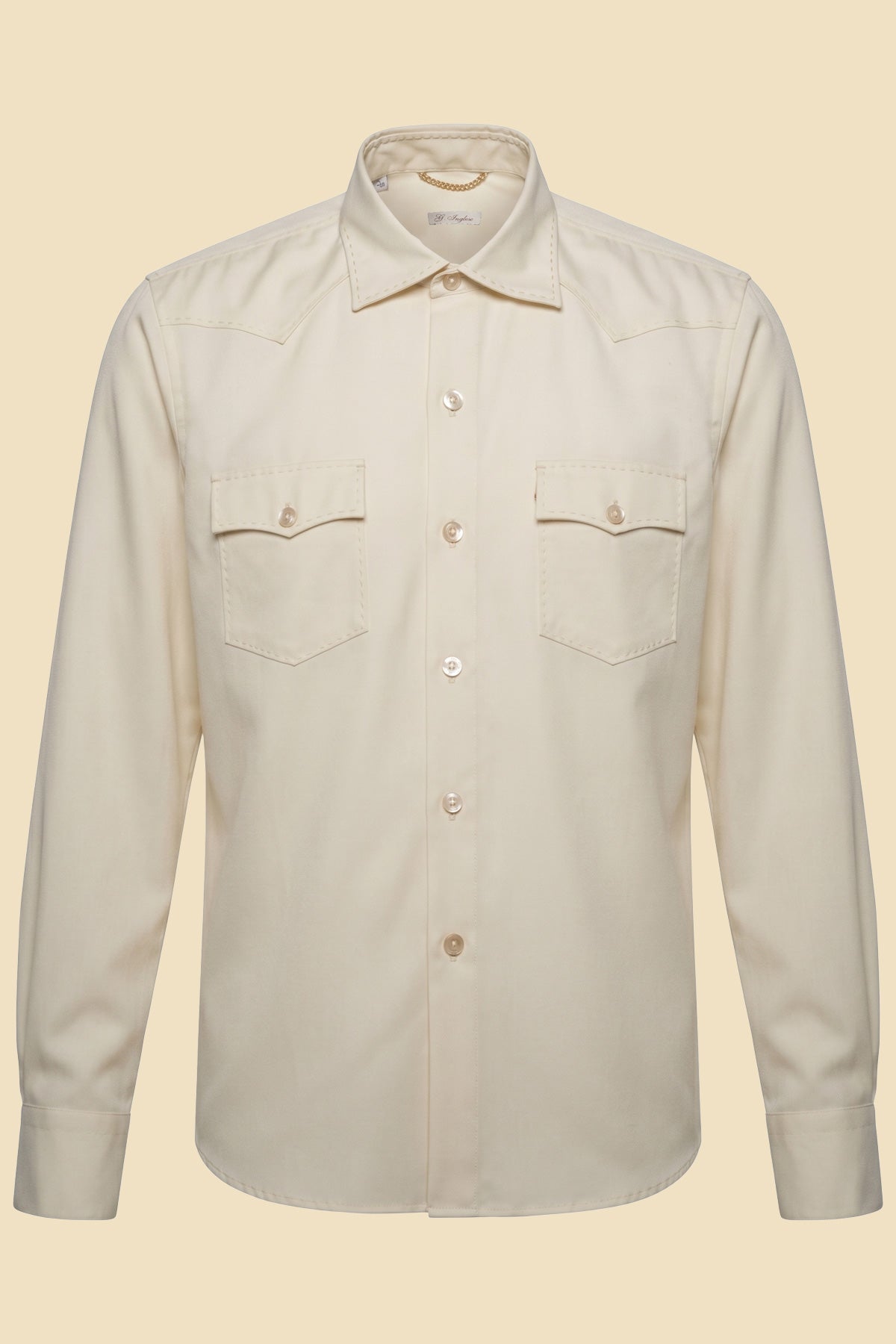 G. Inglese White Tasmanian Wool Western Shirt handmade in Italy