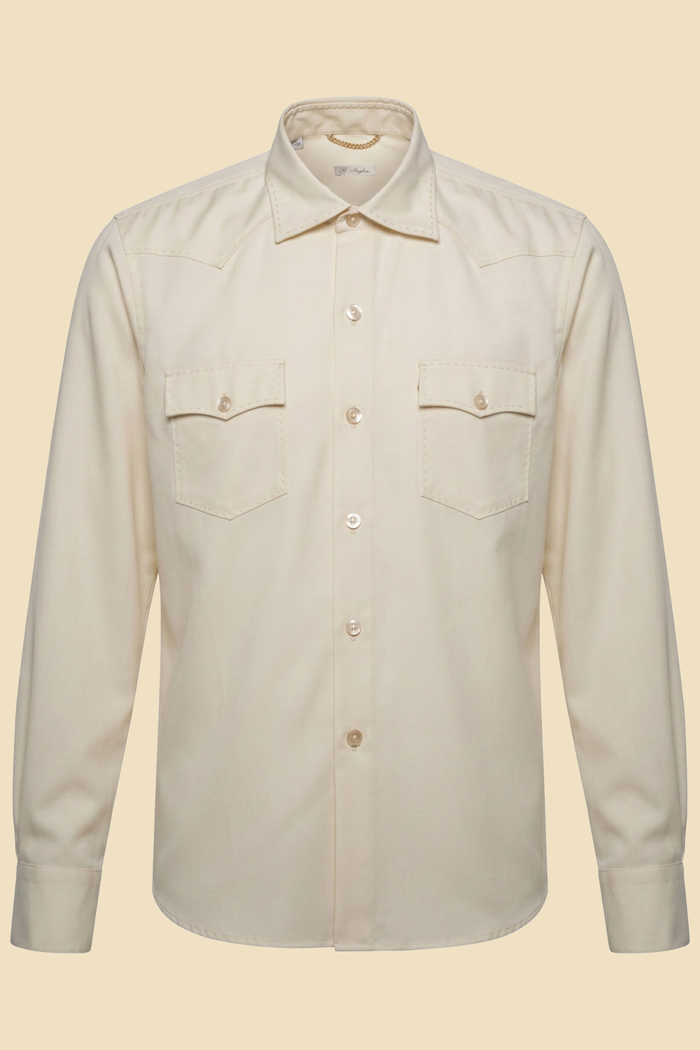 G. Inglese White Tasmanian Wool Western Shirt handmade in Italy