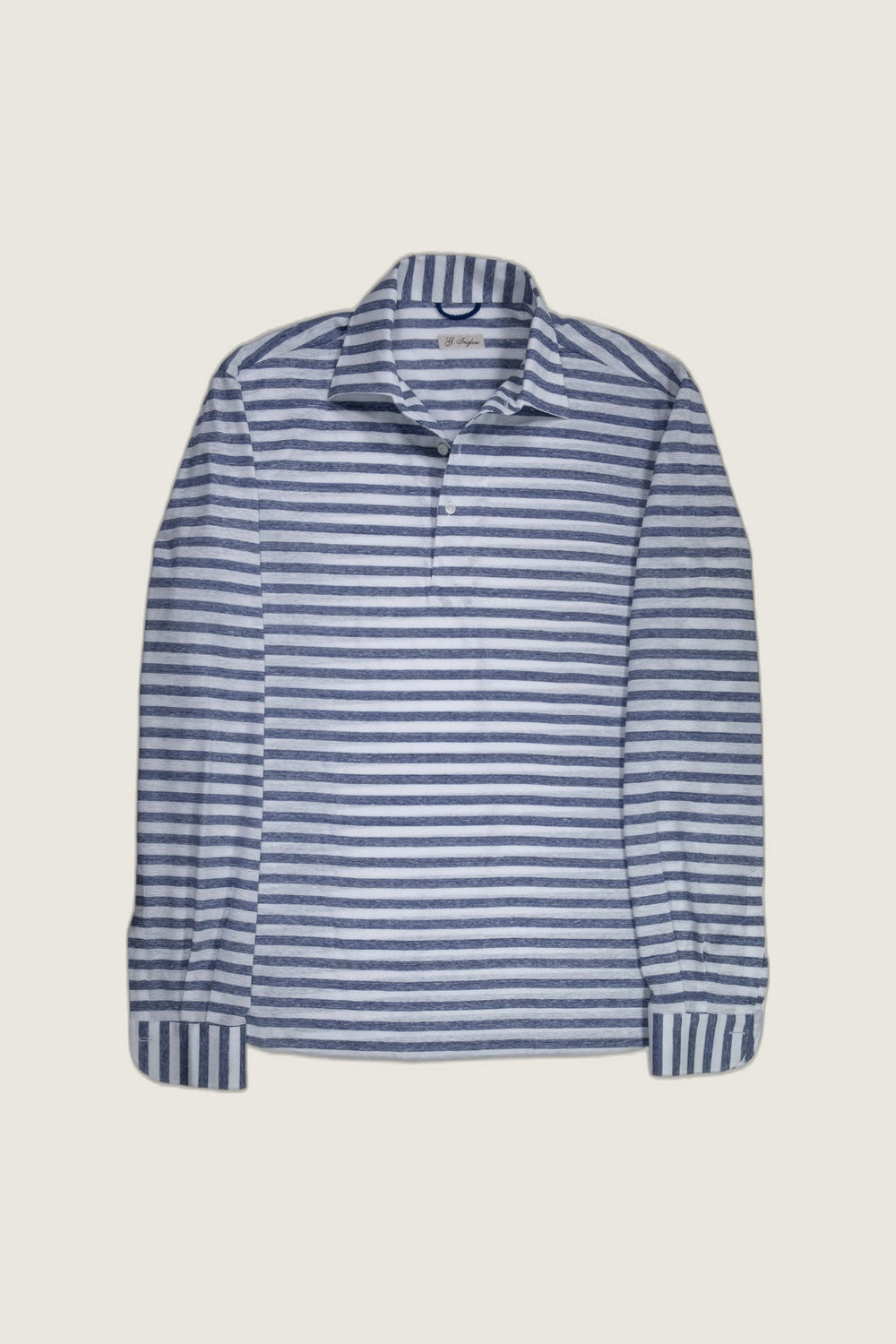 Polo Mastroianni in cotone e lino a righe blu
