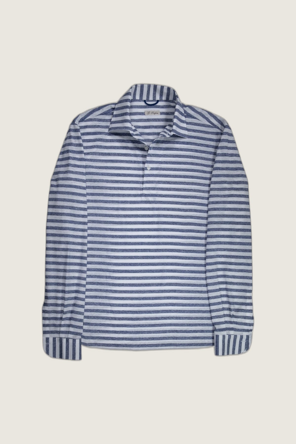 Polo Mastroianni in cotone e lino a righe blu