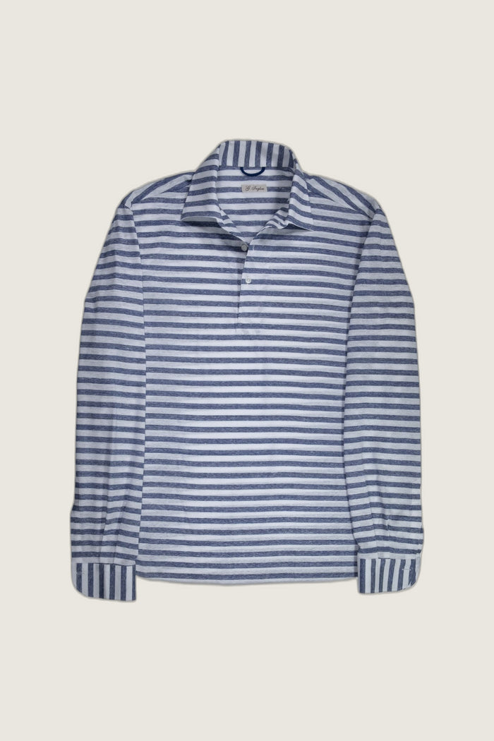 Polo Mastroianni in cotone e lino a righe blu