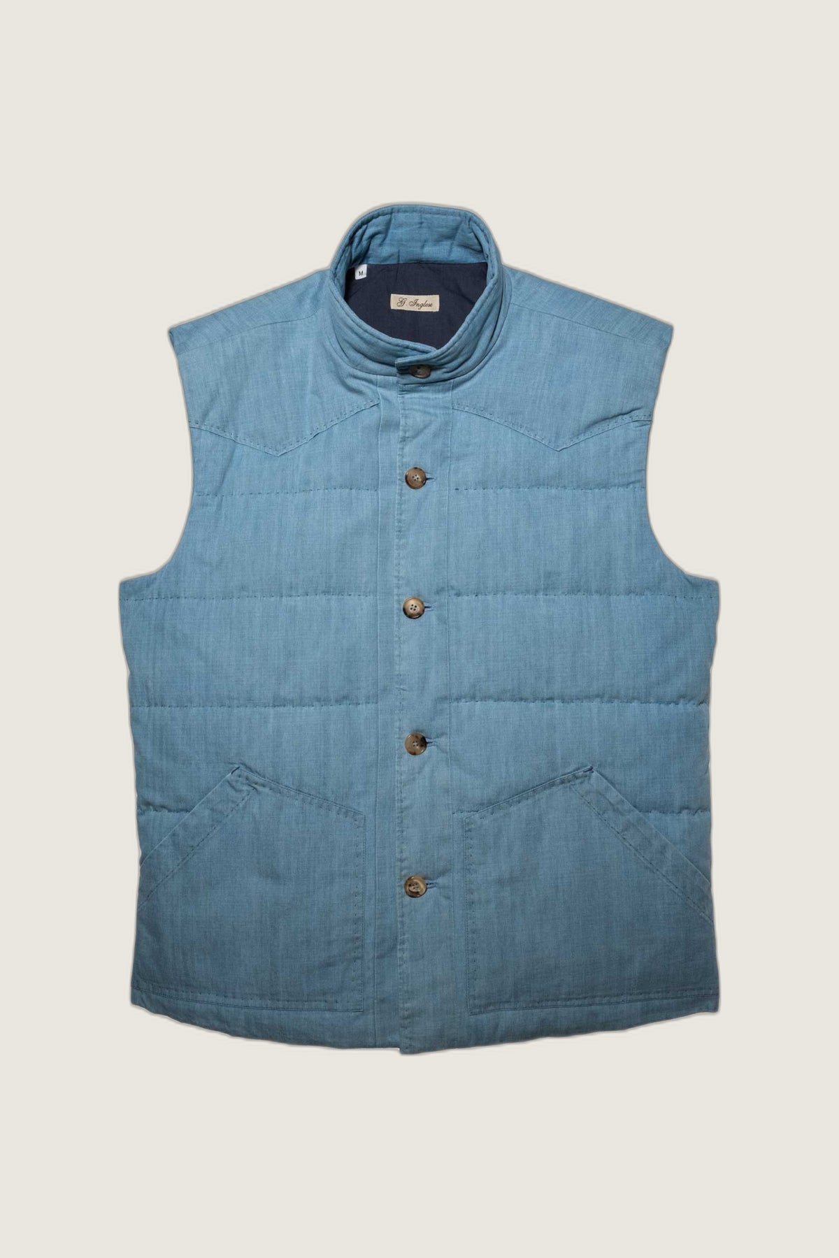 Light Blue Denim Padded Gilet with Western Yoke