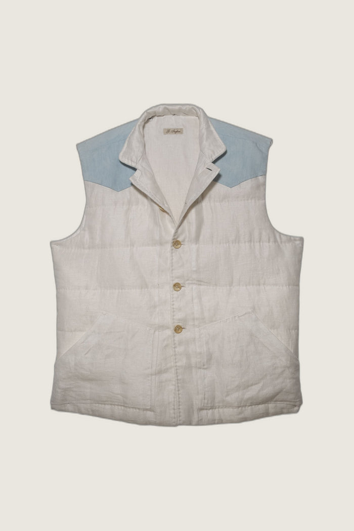 White Linen and Denim Western Gilet